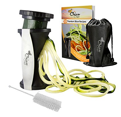 ChicoChef Vegetable Spiralizer Complete Bundle - With Cleaning Brush, Storage Bag And Recipe E Book