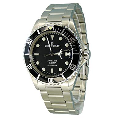 Revue Thommen Diver Watch Automatic Mens - 42mm Analog Black Face Diving Watch with Second Hand, Date and Sapphire Crystal - Metal Band Stainless Steel Swiss Made Dive Watches for Men Waterproof 300M