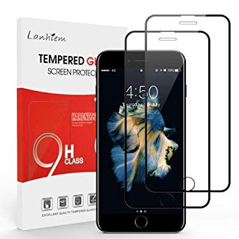Lanhiem [2 Pack] HD Full Coverage Tempered Glass Screen Protector, Compatible with iPhone 7 Plus / 8 Plus - Shatter-Proof, Case-Friendly, Anti-Scratch, Edge to Edge Protection Screen Film -Black