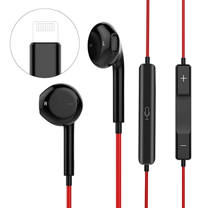 Bluetooth Earbuds with Mic and Volume Control, Stereo Headphones with Microphone for iP X Earphones Noise Canceling for 7Plus 8Plus XS Max XR Ear Buds (Red)
