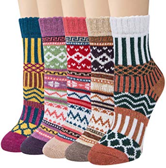 5-6 Pairs Womens Wool Socks Vintage Soft Cabin Warm Socks Thick Knit Cozy Winter Socks for Women Gifts