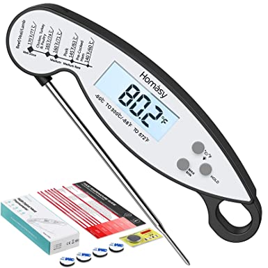 Homasy Digital Meat Thermometer IP67 Waterproof Digital Cooking Thermometer 2s Instant Read with Backlight Display for Meat Candy Turkey BBQ Water