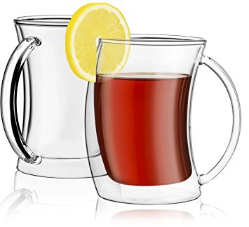 JoyJolt Caleo Collection Glass Coffee Cups Double Wall Insulated Mugs Set Of 2 (10 oz, 300ml)