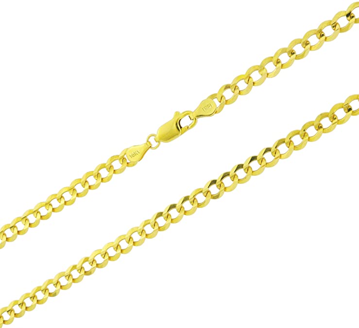 Nuragold 10k Yellow Gold 5mm Solid Cuban Curb Link Chain Pendant Necklace, Mens Womens Lobster Clasp 16" 18" 20" 22" 24" 26" 28" 30"