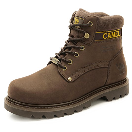 Camel Men's Leather Insulated Work Boots Water Resistant Non-Slip Industrial Construction Boots Composite Toe Martin Boots