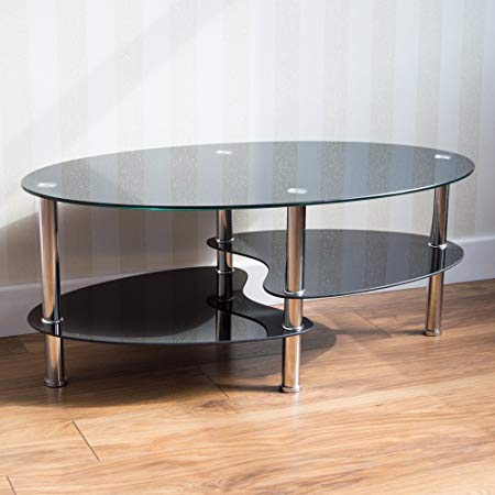 Home Discount Cara Black Glass Coffee Table with Chrome Legs