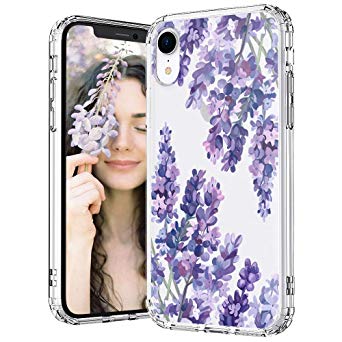 MOSNOVO iPhone XR Case, Lavender Floral Flower Clear Design Printed Transparent Hard Back Case with TPU Bumper Protective Case Cover for iPhone XR