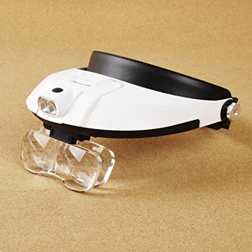 Stanz (TM) Headband Headset Head LED Lamp Light Jeweler Magnifier Magnifying Glass 1X to 3.5X Zoom with 5 Detachable Lenses