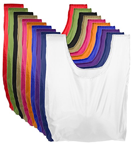 Reusable Grocery Bags | Foldable w/ Integrated String Pouch | Ripstop Nylon Tote