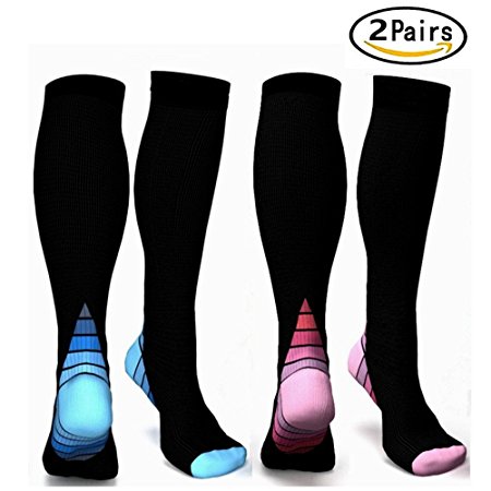 Graduated Compression Socks for Men & Women, BEST Athletic Fit for Running, Cycling, Nurses, Shin Splints, Air Travel,Foot Support & Maternity Pregnancy. Boost Stamina, Circulation, & Recovery -2 Pair