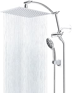 Hibbent Shower Head,10 Inch High Pressure Rainfall Shower Head,Handheld Showerhead Combo with Adjustable Shower Extension Arm,71'' Hose Showerhead Holder,Chrome