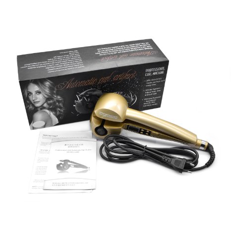 Professional Hair Curler Machine with LCD Display- Luismia Automatic Ceramic Styling Hair Curl Iron (Gold)