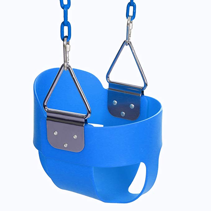 Funmily High Back Full Bucket Toddler Swing Seat with 60 inch Plastic Coated Swing Chains & 2 Snap Hooks Fully Assembled - Swing Set (Blue)