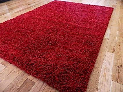 FunkyBuys® Shaggy Rug Plain 5cm Thick Soft Pile Modern 100% Berclon Twist Fibre Non-Shed Polyproylene Heat Set - AVAILABLE IN 6 SIZES On Amazon (Red, 120cm x 170cm (4ft x 5ft 6"))