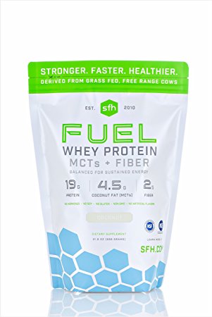 FUEL Whey Protein Powder (Coconut) by SFH | Great Tasting Grass Fed Whey | MCTs & Fiber for Energy | All Natural | Soy Free, Gluten Free, No RBST, No Artificial Flavors | 2lb Bag (896g) 28 Servings
