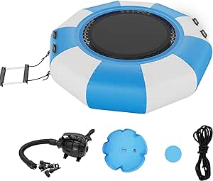 VEVOR Inflatable Water Bouncer, 6.5ft Recreational Water Trampoline, Portable Bounce Swim Platform with 3-Step Ladder & Electric Air Pump, Kids Adults Floating Rebounder for Pool, Lake, Water Sports