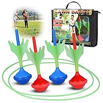 briteNway Lawn Darts Game for Kids & Adults – Glow in The Dark Outdoor Yard Darts & 2 Ground Dart Target Rings – Fun Kid-Friendly Grass Dart Game for The Garden, Beach, Park, School- Great Gift Idea