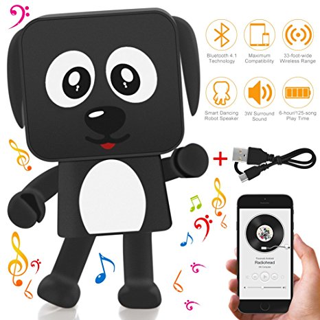Portable Dancing Bluetooth Speaker V4.1 Set, Dooreemee Smart Robot Dog Mini Cute Bluetooth Speaker for Girls, Kids, Gifts, Toys, Family, Friends with USB Cable, US Flag (2.4" x 3.7", Black)