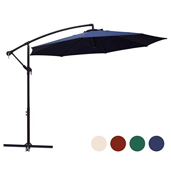 KINGYES 10ft Patio Offset Cantilever Umbrella Market Umbrellas Outdoor Umbrella with Crank & Cross Base for Garden, Deck,Backyard and Pool(Navy Blue)