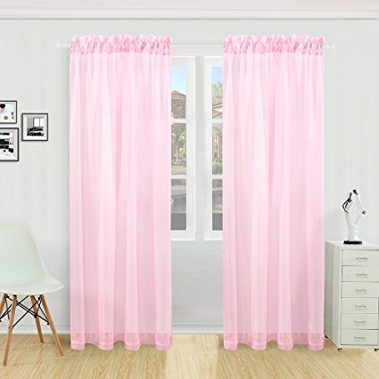 KEQIAOSUOCAI 2 Pieces Solid Color Sheer Rod Pocket Curtains Panels For Bedroom Living room(Pink,52Wx84L,Set of 2)