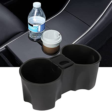 Linkstyle 2021 Tesla Model 3 Model Y Center Console Cup Holder, Silicone Cup Holder Insert with TPE Material Mini Trash Can Storage Shockproof Leakproof for Car Accessories Bottle Coffee Mug Cup Black