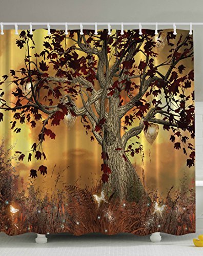 Ambesonne Old Twisted Tree Print Polyester Fabric Shower Curtain