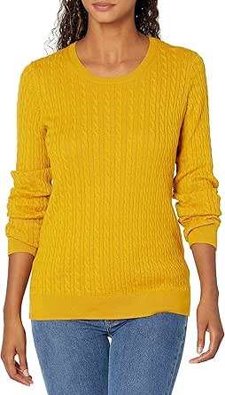 Amazon Essentials Women's Lightweight Long-Sleeve Cable Crewneck Sweater (Available in Plus Size)