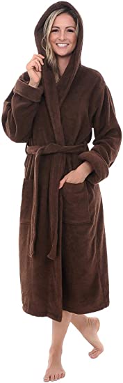 Alexander Del Rossa Womens Turkish Terry Cloth Robe, Thick Hooded Bathrobe