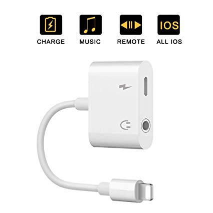 Headphone Jack Adapter Car Charger for iPhone 8 Charge Connector and Adapter Earphone Audio Splitter for iPhone X/XS/XS MAX/7/7 Plus /8 Plus Support to Listen to Music and Charge Support iOS 12 System