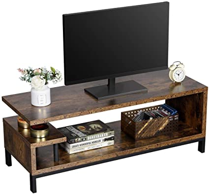 Yaheetech Industrial TV Stand up to 55 Inches for Living Room, Media Entertainment Center Storage Console Table for Flat Screen, Wood Look with Metal Legs, Easy Assembly, Rustic Brown