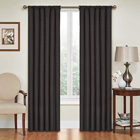 Eclipse Blackout Curtains for Bedroom - Kendall Insulated Darkening Single Panel Rod Pocket Window Treatment Living Room, 42" x 54", Black