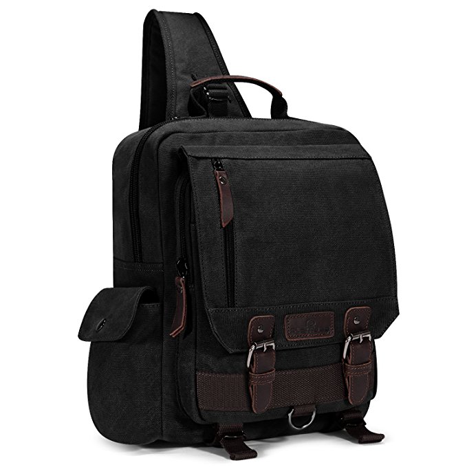 Plambag Canvas Sling Backpack One Strap Travel Sport Crossbody Bag Large