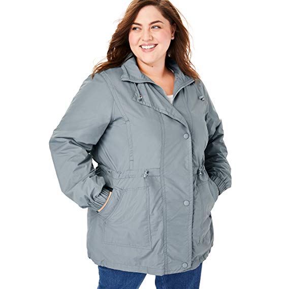 Woman Within Plus Size Women's Plus Size Fleece-Lined Taslon Anorak