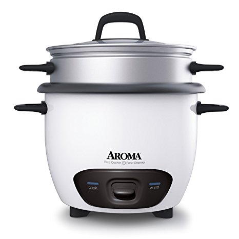 Aroma ARC-743-1NG 3-Cup, Uncooked 6-Cup, Cooked Rice Cooker and Food Steamer, White