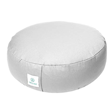 Incline Fit Zafu Yoga Meditation Cushion with Zipper, Round Meditation Pillow Bolster Filled with Buckwheat Hulls with Machine Washable Cotton Cover and Carry Handle
