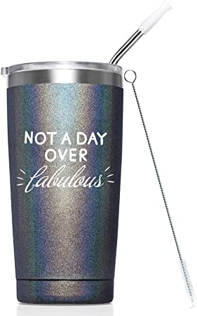 Not A Day Over Fabulous - 20 Oz Stainless Steel Insulated Tumbler Cup with Lid- 21st 30th 40th 50th 60th 70th Birthday Gifts for Women Her Mom Grandma Friend Gift Ideas