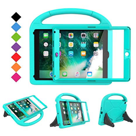 BMOUO Kids Case for New iPad 9.7 2018/2017 with Built-in Screen Protector Shockproof Light Weight Handle Convertible Stand Case for iPad 9.7 Inch 2018 (6th Gen) / 2017 (5th Gen) - Turquoise