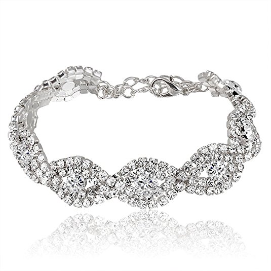 Miraculous Garden Silver Plated Clear Crystal Rhinestone Wedding Link Tennis Bracelet