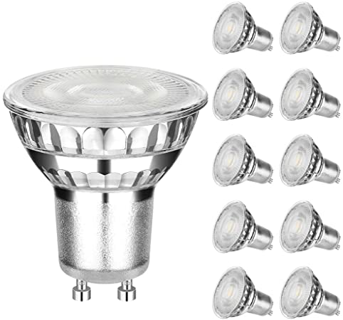 DEWENWILS 10-Pack GU10 LED Dimmable Bulb, 450LM, 5000K Daylight White Track Light Bulb, Full Glass Cover, 6W(50W Halogen Equivalent) LED Spotlight Bulbs, UL Listed