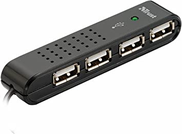 Trust 4 Port USB 2.0 Mini Hub for PC, Laptop - Black