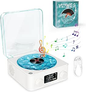 The Waves Vinyl Player with Water Ripple Light,2024 New Vinyl Record Player, Waves Vinyl Bluetooth Speaker Compatible with Bluetooth, TF,AUX Mode, Record Player Bluetooth