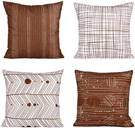 Lihio Throw Pillows Covers Decorative Cushion Covers Geometric Pillowcases Soft Sofa Chair Bed Office Home Set of 4,18x18 Inch Brown