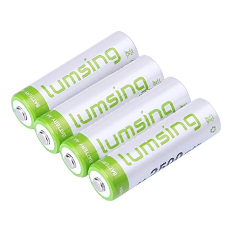 Lumsing AA High-Capacity 2500mah Ni-MH Pre-Charged Rechargeable Batteries (4-Pack) - 1200 cycles