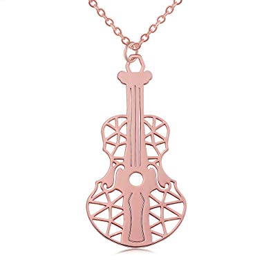 SENFAI 10k Gold Plated Origami Geometric Violin Pendant Necklace