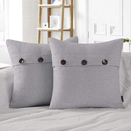 Phantoscope Set of 2 Triple Button Cotton Blend Throw Pillow Case Cushion Cover Light Grey 20" x 20" 50 x 50 cm