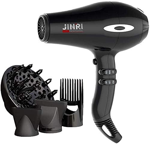 Professional Hair Dryer with Diffuser Attachment for Curly Hair, Lightweight Ionic Hairdryer, 2100Watt Powerful Compact Salon Blow Dryer with AC Motor, UK plug, Black