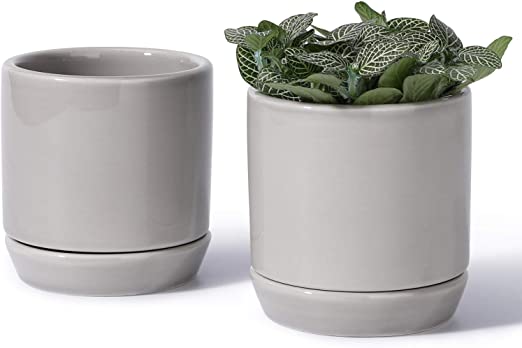 POTEY 055313 Succulent Planter Pots - 3.1 Inch Glazed Ceramic Small Planters Pot with Drainage Hole & Saucer Indoor for Plants Cactus Succulent(Set of 2, Plants NOT Included)