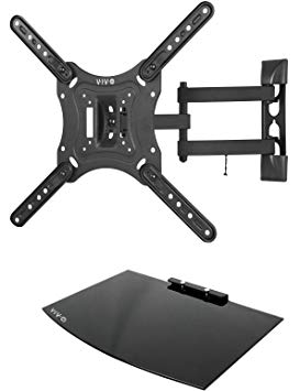 VIVO Black TV Adjustable Tilt Wall Mount & Entertainment Shelf Floating AV, DVD Shelving for Screens up to 55" (MOUNT-VWSF1)