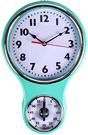 Lily's Home® Retro Kitchen Timer Wall Clock, Bell Shape Red. (Turquoise)