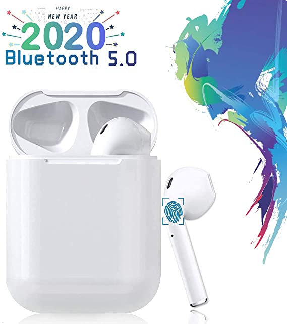 Wireless Earbuds Bluetooth 5.0, Bluetooth Earbuds, Noise Canceling IPX5 Waterproof Sports Headphones, Pop-ups Auto Pairing with Mini Charging Case, Built-in Mic, for Android/iPhone Apple Airpods
